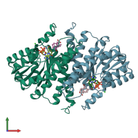 PDB entry 4p38 coloured by chain, front view.