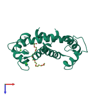 Homo dimeric assembly 1 of PDB entry 4pcw coloured by chemically distinct molecules, top view.