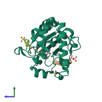 PDB entry 4pie coloured by chain, side view.