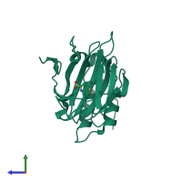 PDB entry 4piz coloured by chain, side view.