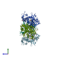 PDB entry 4pjt coloured by chain, side view.