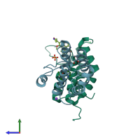 PDB entry 4pkl coloured by chain, side view.