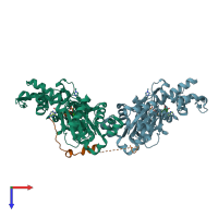 PDB entry 4pl8 coloured by chain, top view.