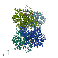 PDB entry 4plt coloured by chain, side view.