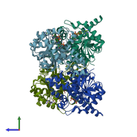 PDB entry 4plw coloured by chain, side view.