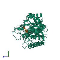 PDB entry 4pmd coloured by chain, side view.