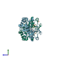 PDB entry 4pmn coloured by chain, side view.