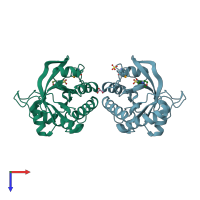 PDB entry 4pmn coloured by chain, top view.