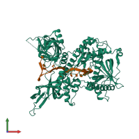 Hetero dimeric assembly 2 of PDB entry 4pmw coloured by chemically distinct molecules, front view.