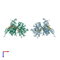 PDB entry 4pmw coloured by chain, top view.