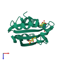 Monomeric assembly 2 of PDB entry 4pol coloured by chemically distinct molecules, top view.