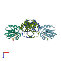 PDB entry 4pol coloured by chain, top view.