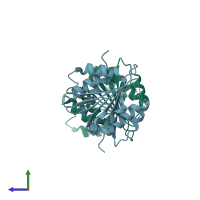 PDB entry 4pon coloured by chain, side view.