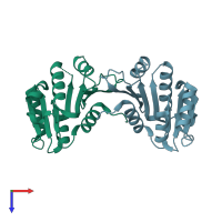 PDB entry 4pon coloured by chain, top view.