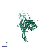 PDB entry 4pr8 coloured by chain, side view.