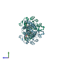 PDB entry 4prl coloured by chain, side view.