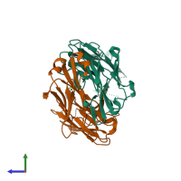 Hetero dimeric assembly 1 of PDB entry 4pub coloured by chemically distinct molecules, side view.