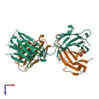 Hetero dimeric assembly 1 of PDB entry 4pub coloured by chemically distinct molecules, top view.