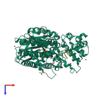 Monomeric assembly 2 of PDB entry 4px3 coloured by chemically distinct molecules, top view.