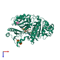 Monomeric assembly 1 of PDB entry 4pzf coloured by chemically distinct molecules, top view.