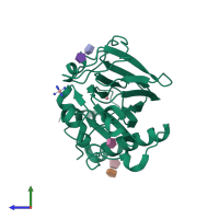 PDB entry 4q0v coloured by chain, side view.