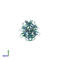 PDB entry 4q12 coloured by chain, side view.