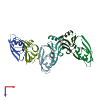 PDB entry 4q2n coloured by chain, top view.