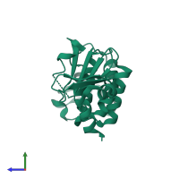 Monomeric assembly 1 of PDB entry 4q7k coloured by chemically distinct molecules, side view.