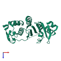 Monomeric assembly 1 of PDB entry 4q7k coloured by chemically distinct molecules, top view.