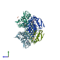 PDB entry 4qc9 coloured by chain, side view.