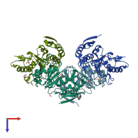 PDB entry 4qc9 coloured by chain, top view.