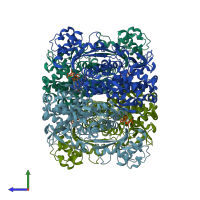 PDB entry 4qg4 coloured by chain, side view.