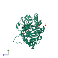 PDB entry 4qnw coloured by chain, side view.