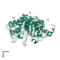 PDB entry 4qnw coloured by chain, top view.