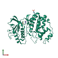 Monomeric assembly 1 of PDB entry 4qp2 coloured by chemically distinct molecules, front view.