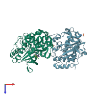 PDB entry 4qp2 coloured by chain, top view.