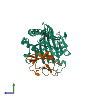 PDB entry 4qru coloured by chain, side view.