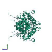 Caspase-3 in PDB entry 4qu0, assembly 1, side view.