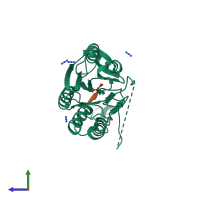 PDB entry 4qu9 coloured by chain, side view.