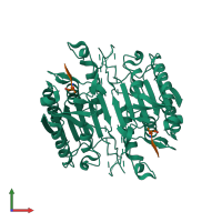 Hetero tetrameric assembly 1 of PDB entry 4qua coloured by chemically distinct molecules, front view.