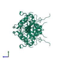 Caspase-3 in PDB entry 4qua, assembly 1, side view.