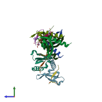 PDB entry 4quf coloured by chain, side view.