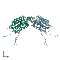 PDB entry 4qui coloured by chain, front view.
