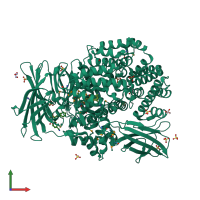 PDB entry 4quo coloured by chain, front view.