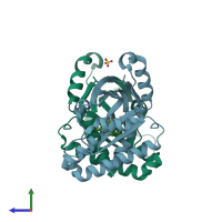 PDB entry 4qxr coloured by chain, side view.