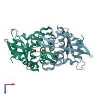 PDB entry 4qxr coloured by chain, top view.
