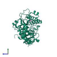 PDB entry 4r1t coloured by chain, side view.