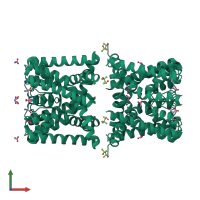 Homo octameric assembly 1 of PDB entry 4r50 coloured by chemically distinct molecules, front view.