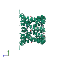 Homo tetrameric assembly 3 of PDB entry 4r50 coloured by chemically distinct molecules, side view.