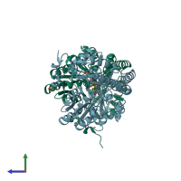 PDB entry 4r8d coloured by chain, side view.